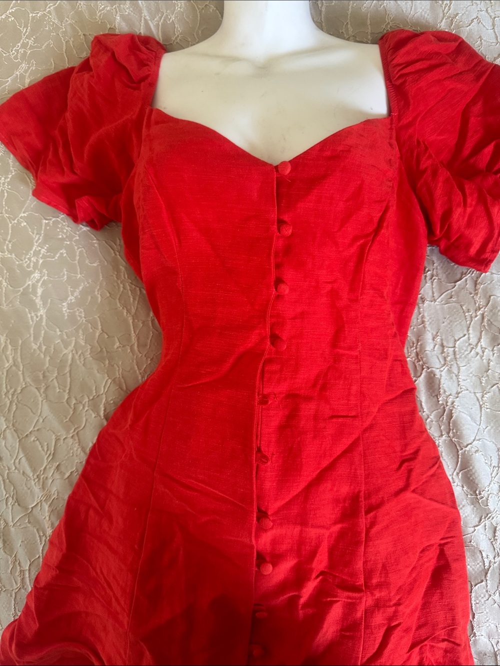 Zara Woman Bright Red V-Neck Top with Covered Button